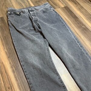 Levi Strauss & Co 501 Womens Grey Denim Button Fly Distressed Raw Hem Jeans